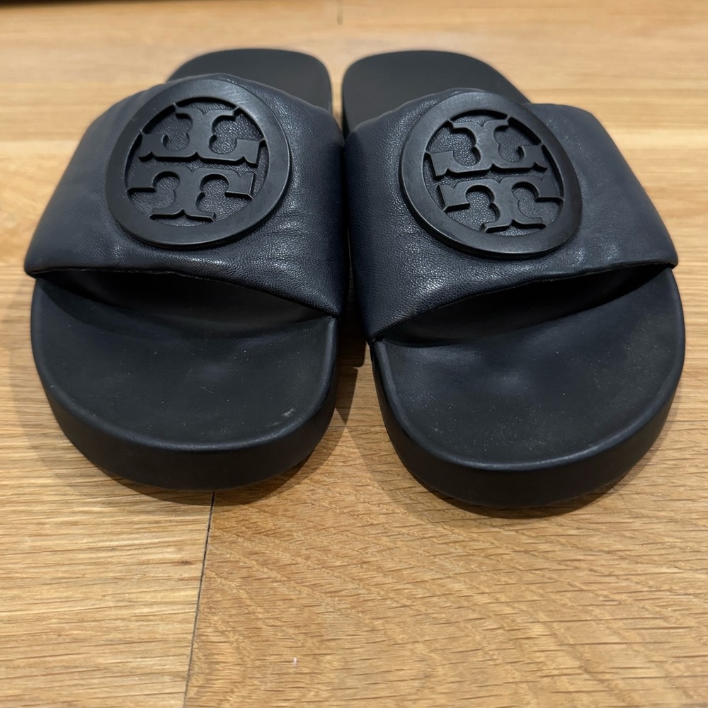 Tory Burch Navy Slide Sandals. Slightly used.